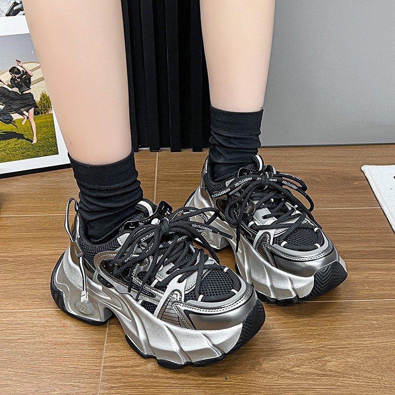 Pine Cake vastag talpú apa női 2024 tavaszi új valódi bőr színblokkolt fűzős magasított alkalmi sportcipő_voghion.com