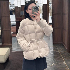 2025秋季新款南油mon甜美少女风轻盈保暖绑结腰带夹克羽绒服外套