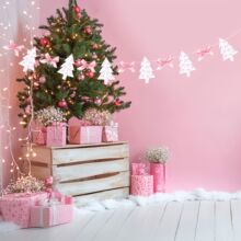 粉色蝴蝶结圣诞树横幅拉旗 圣诞节派对装饰横幅拉花旗帜