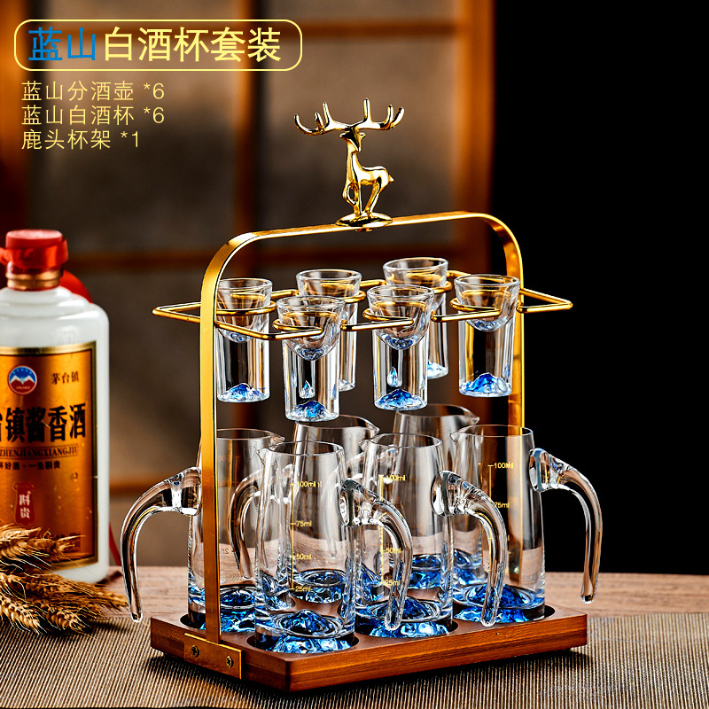 Taza de cristal de licor blanco dispensador de licor porta taza set doméstico de lujo ligero de gama alta pequeña taza de munición de licor un sorbo de taza de vino