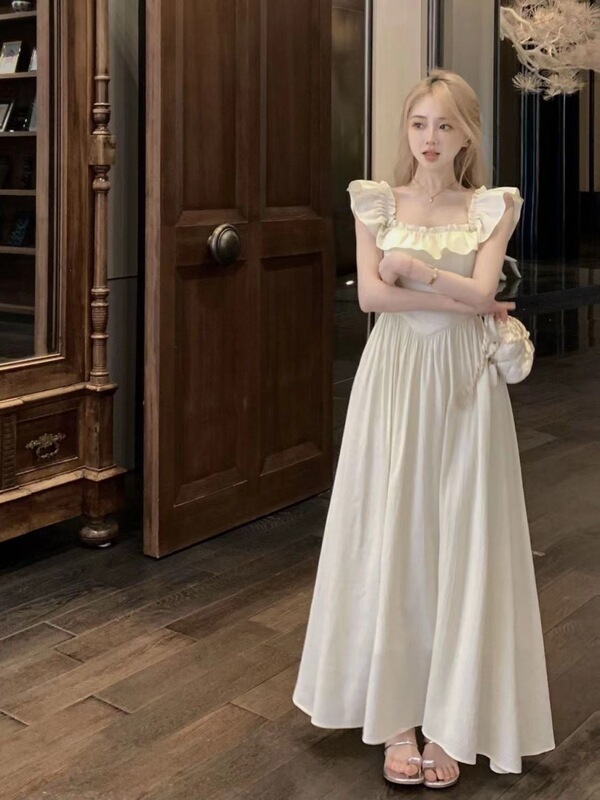 [Original Design with Lining] New Summer Ruffled Dress with a Stylish Waist-Cinching Design That Makes You Look Slimmer, A-Line Long Dress
