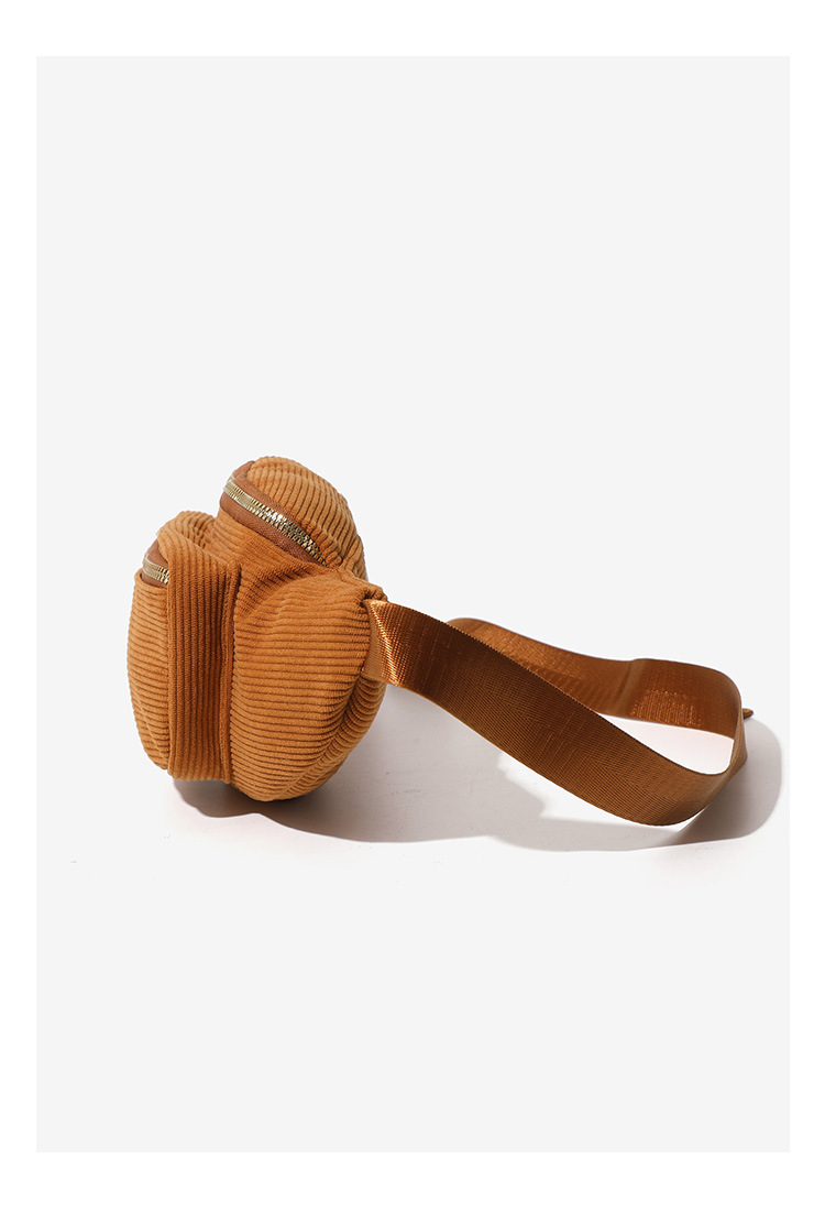 101g Weight Polyester Lining Material Zipper Closure Type Single Shoulder Strap Strap Type Fanny Pack Bags Type Casual, Street Occasion Corduroy Material Solid Color Pattern Spring Season Women's Gender Streetwear Style Dumpling Shape Shape Medium Size Women's Streetwear Solid Color Corduroy Waist Bags 9