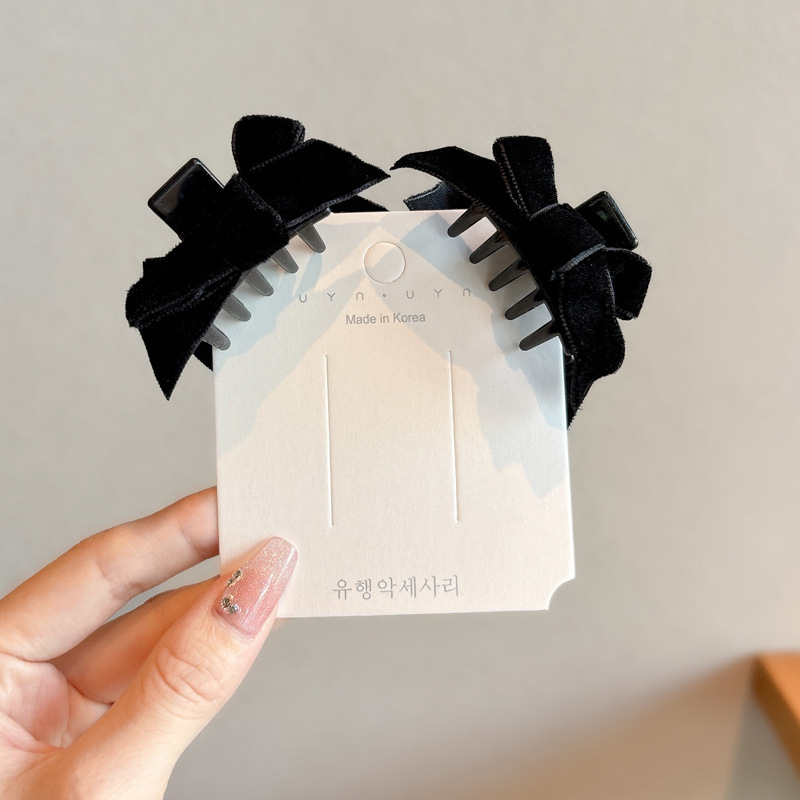 벨벳 블랙 리본 집게핀 1쌍