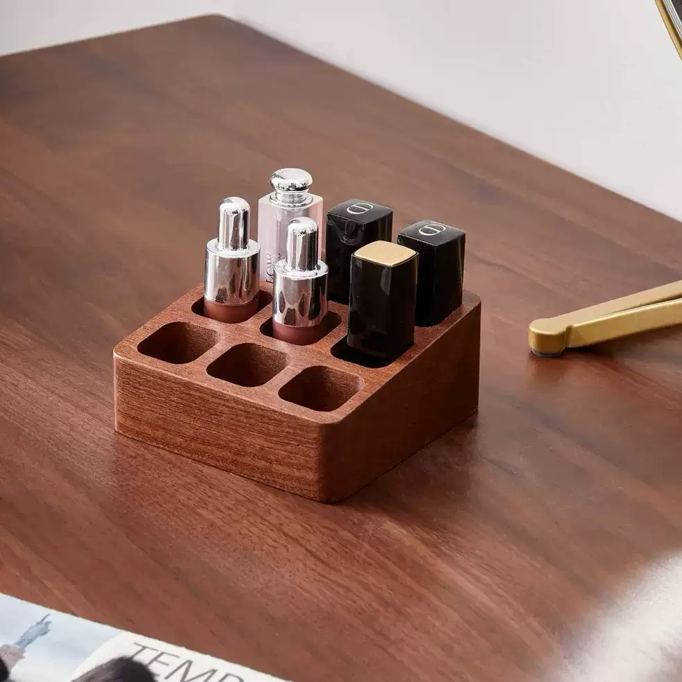 实木口红彩妆眼影桌面木质收纳盒护肤化妆品梳妆台精油木制置物架