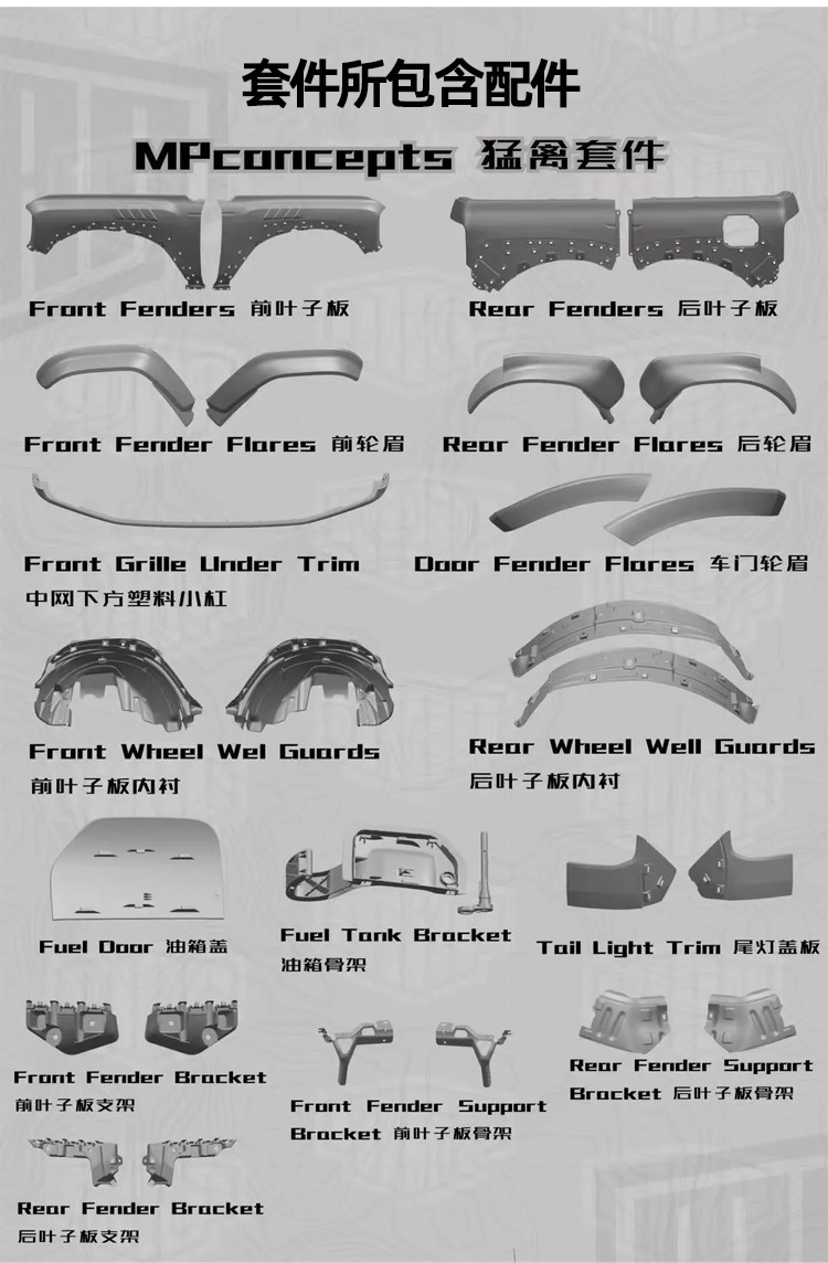 Suitable for Ford's Domestic Bronco Modification Parts, Mp Little Raptor Wide-Body Kit, Bronco Raptor