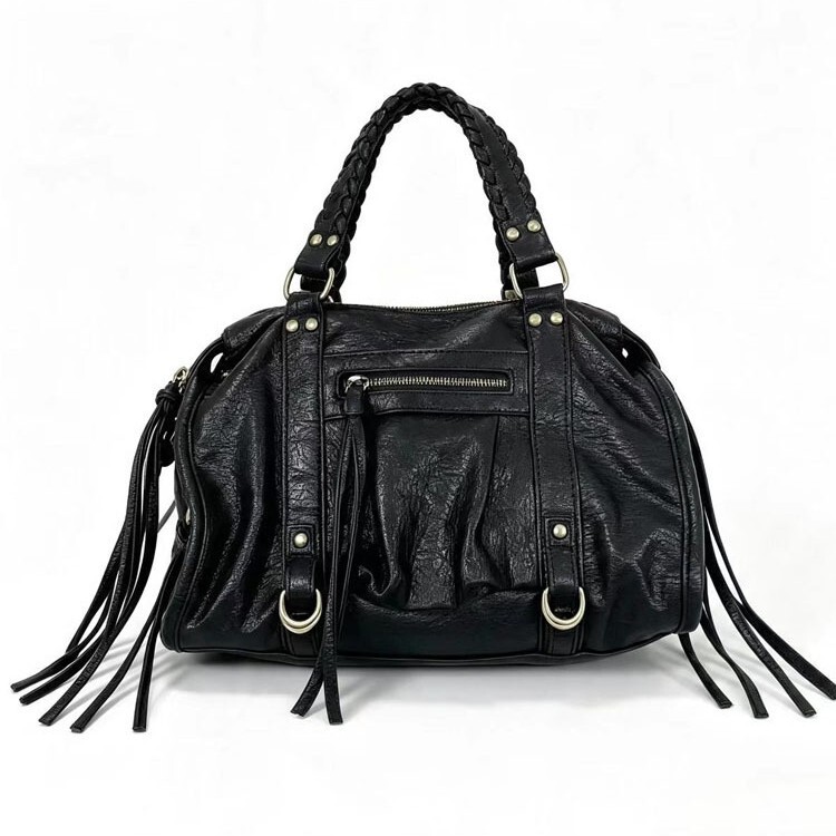 Cross-border 2026 New Model Tassel Rivet Handbag, Solid Color Large Capacity Vintage Shoulder Crossbody Bag for Fashionable Girls Cross-border 2026 New Model Tassel Rivet Handbag, Solid Color Large Capacity Vintage Shoulder Crossbody Bag for Fashionable Girls