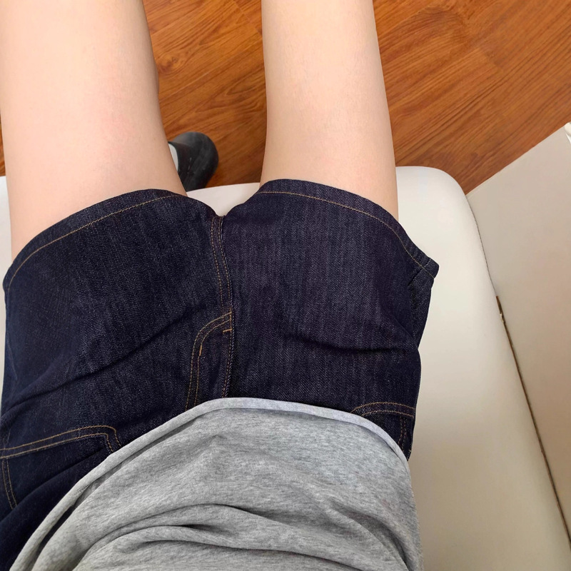 深蓝色直筒牛仔短裤女夏季大码胖mm梨型身材宽松显瘦a字辣妹热裤|undefined