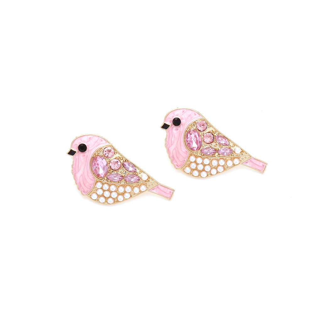 IG Style Cute Bird Zinc Alloy Enamel Inlay Artificial Pearls Rhinestones Women's Ear Studs 1 Pair display picture 4