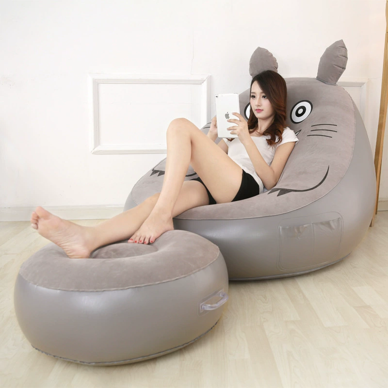 Inflatable folding sofa, tatami lounge bed, PVC with velvet top, portable lightweight for bedroom