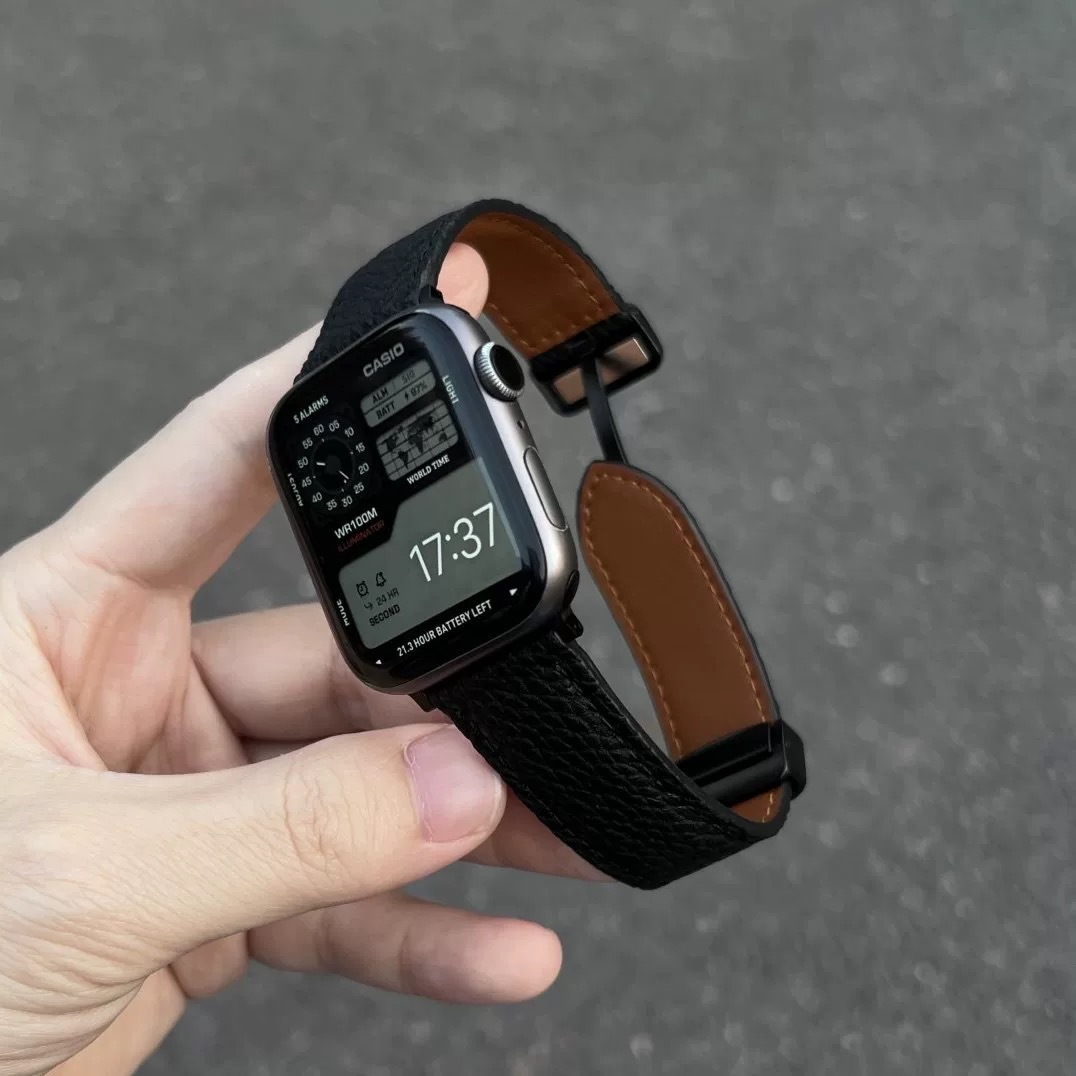 Suitable for Apple iWatch Pebbled Leather Strap Huawei Gt5 Magnetic Buckle Applewatch S11 Watch Strap