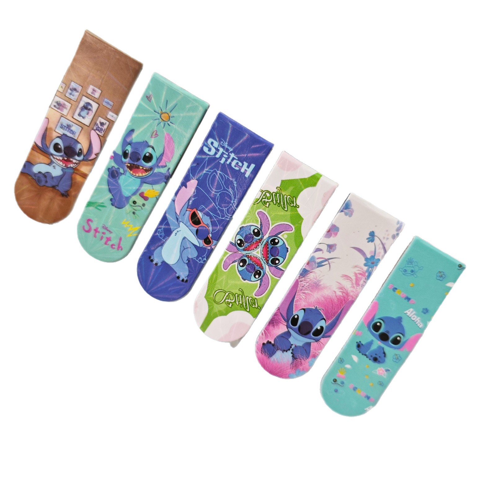 Ventas transfronterizas Hot Stitch 6 en marcadores magnéticos láser de dibujos animados Stitch para estudiantes plegables de doble cara marcadores de clip