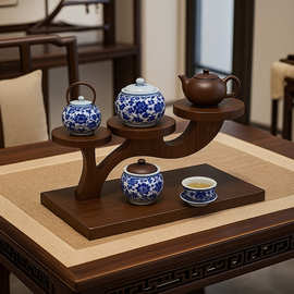 实木展示架胡桃色中式茶器茶室桌面摆柜古风多层置物架茶室专用