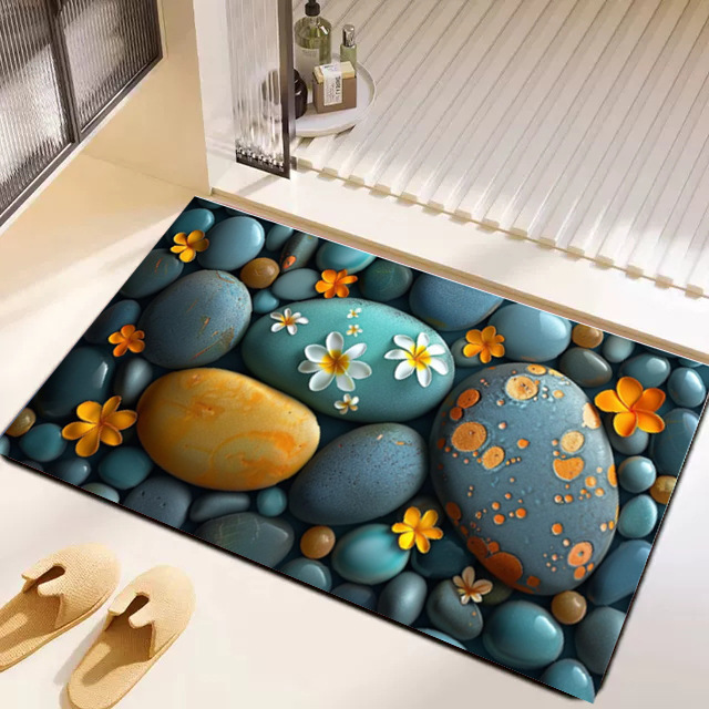 Tapis d'entrée de salle de bain léger, luxueux, en terre de diatomées imitation pavés 3D, résistant aux taches et absorbant l'eau, à séchage rapide._voghion.com