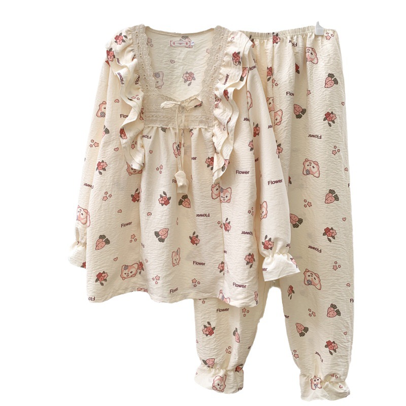 Lingna Beier niña pijamas Otoño e Invierno estilo japonés fresco casual estudiante manga larga desgaste del hogar conjunto de dos piezas se puede usar fuera