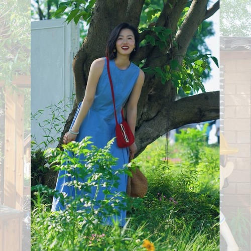 French-style blue dress for women, summer 2025 new arrival, pear-shaped figure slimming, sleeveless backless long dress