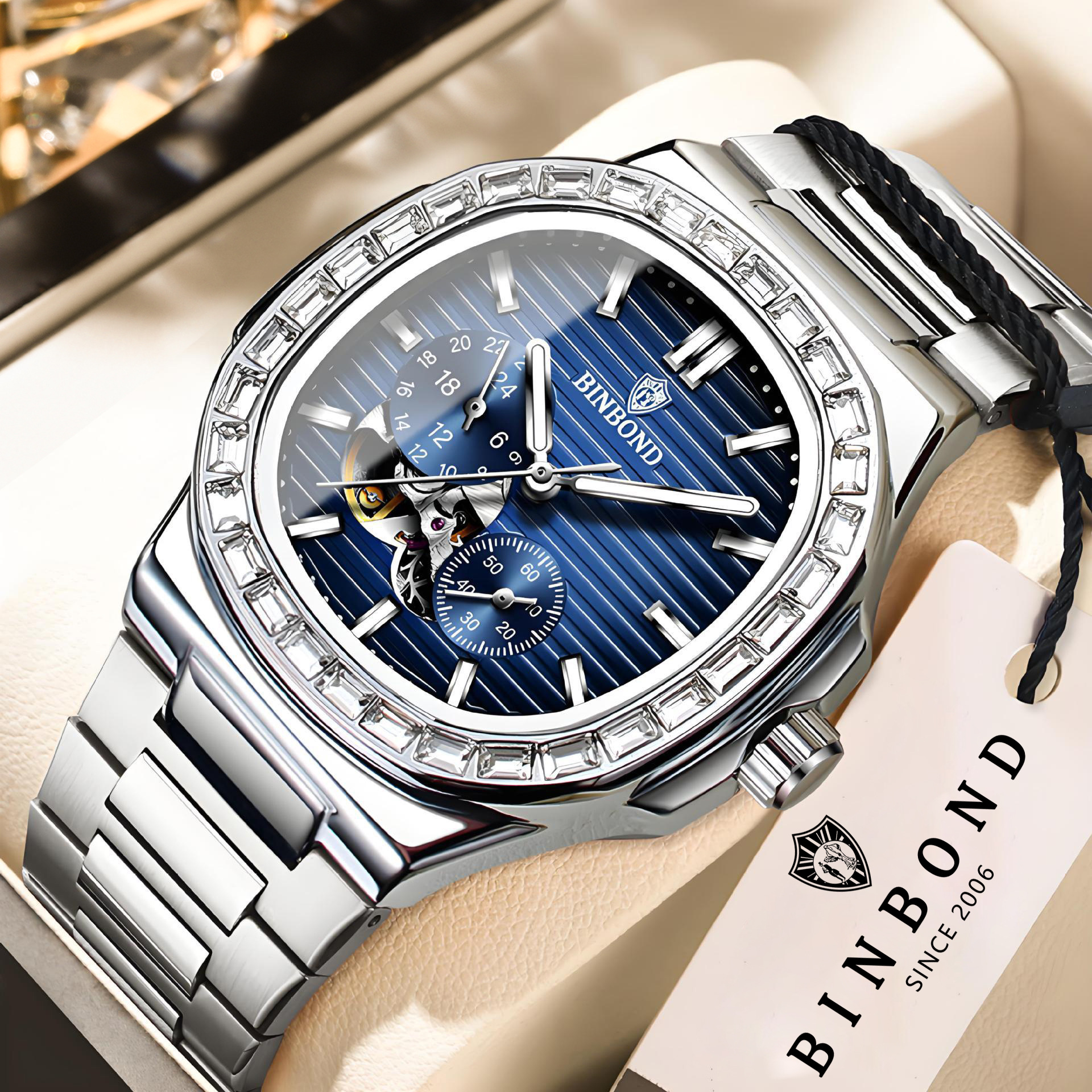 Binbang multifunctional hollow mechanical watch automatic waterproof large dial men's watch men's watch high-end genuine goods