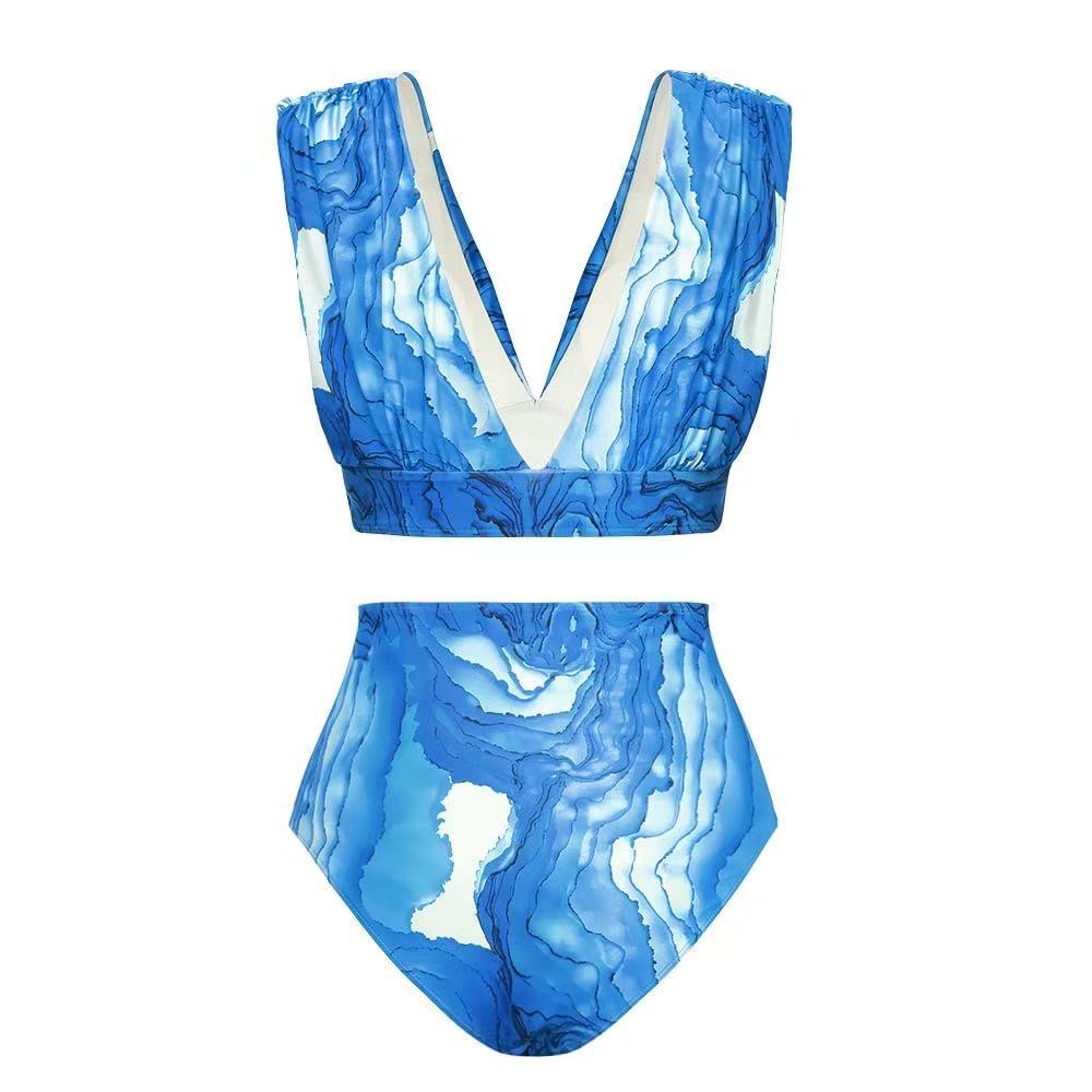 Set de Bikini de Tres Piezas en Poliéster con Estampado Digital para Playa y Natación