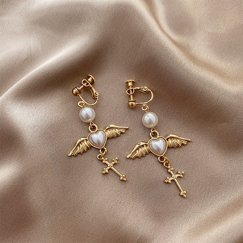 Wings Pattern Women'S Gender Ethnic Style Wings Alloy Plating Inlay Artificial Pearls Women's Drop Earrings Ear Clips