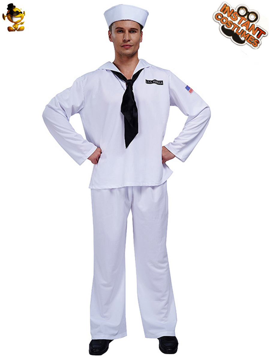 Traje de fiesta de Halloween adulto masculino juego de rol traje de marinero blanco traje de rendimiento de etapa