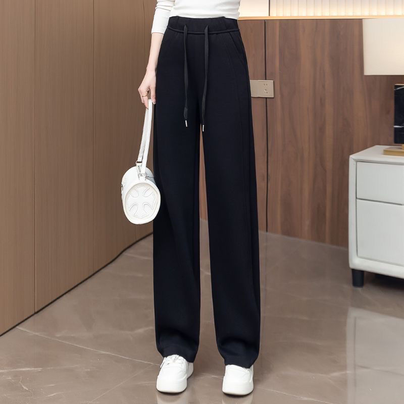 休闲阔腿弯刀裤女春秋2025新款高腰卫裤宽松直筒叠穿香蕉黄色筒裤|undefined