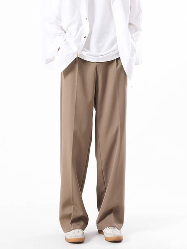 Men's Loose Trendy Straight Black Slimming Trousers with High-end Feel, Wrinkle-resistant, Korean-style Black Suit Pants