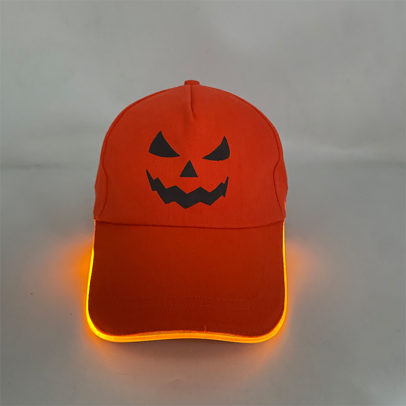 Fiesta de Halloween accesorios luminosos de perlas ilusión LED sombrero vaquero calabaza dientes de aluminio sombrero de béisbol LED luminoso color amarillo