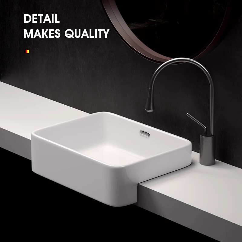 Semi-embedded Counter Basin Hotel Semi-hanging Counter Basin Small Apartment Narrow Countertop Bathroom Square Ceramic Wash Basin