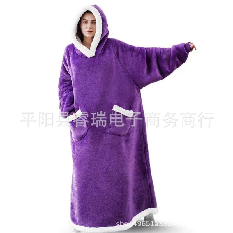 Thickened, Lengthened and Widened Lazy Pullover Fleece Jacket Hooded Tv Blanket Outdoor Cold-Proof and Warm Nightgown