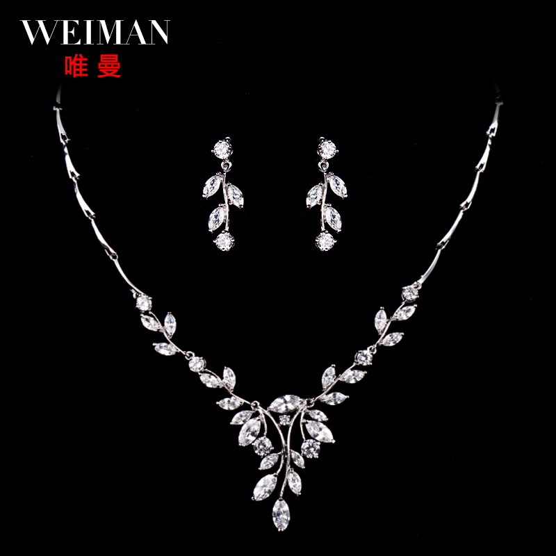 Simplicity temperament Versatile zircon Necklace suit Wedding dress full dress With accessories Two piece set birthday banquet show currency