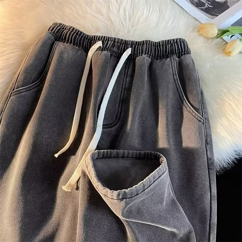 Hong Kong estilo retro jeans de veludo hombre otoño invierno marca de moda callejera americana pantalones largos rectos largos de piernas largas