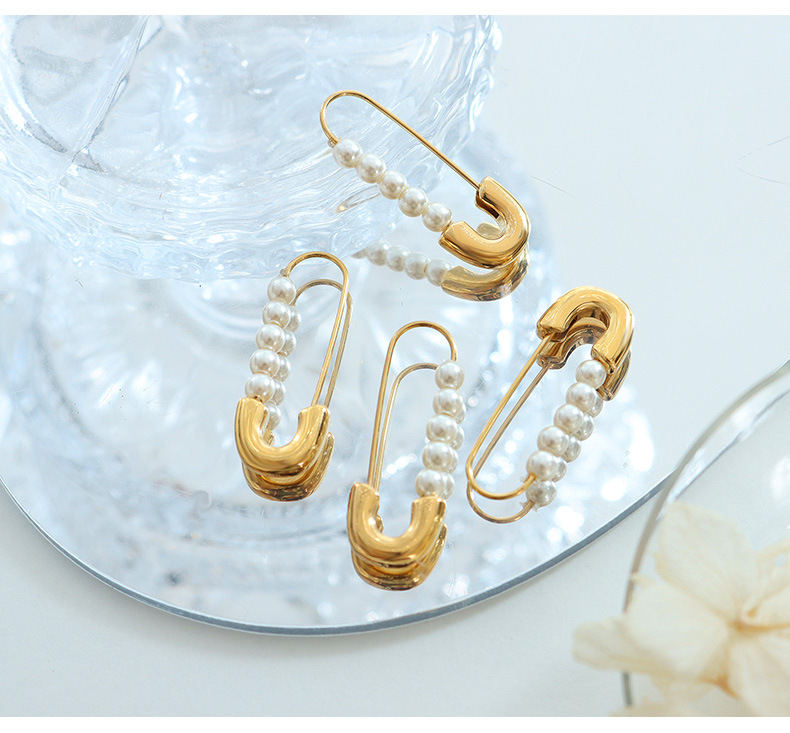 Fashion Geometric Titanium Steel Plating Artificial Pearls Earrings 1 Pair