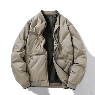 Men's Winter Thickened Japanese Style Retro Trendy Brand Jacket Solid Color Simple Casual Baseball Clothes Warm Cotton Jacket for Men