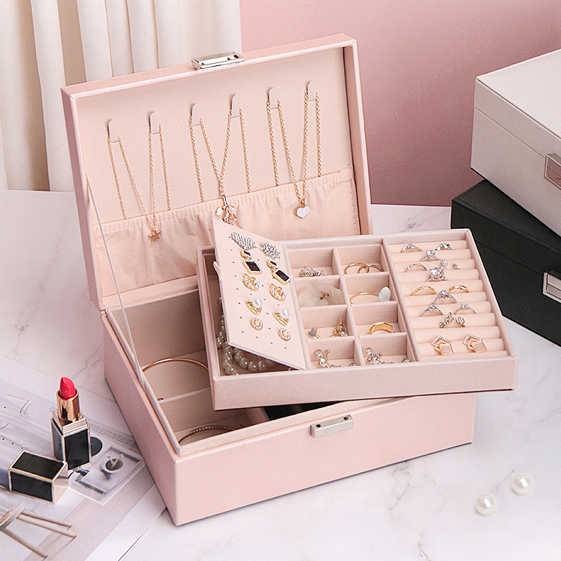 PU跨境高级大容量珠宝首饰收纳盒多层饰品盒耳钉耳环手饰盒首饰箱
