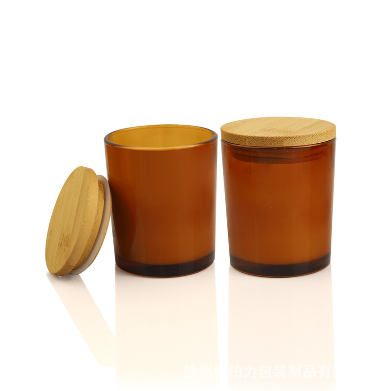 国境を越えた売れ筋の茶色の香りのキャンドルカップキャンドルジャー木製蓋キャンドルホルダーカップカラーガラス空カップセット12個|undefined