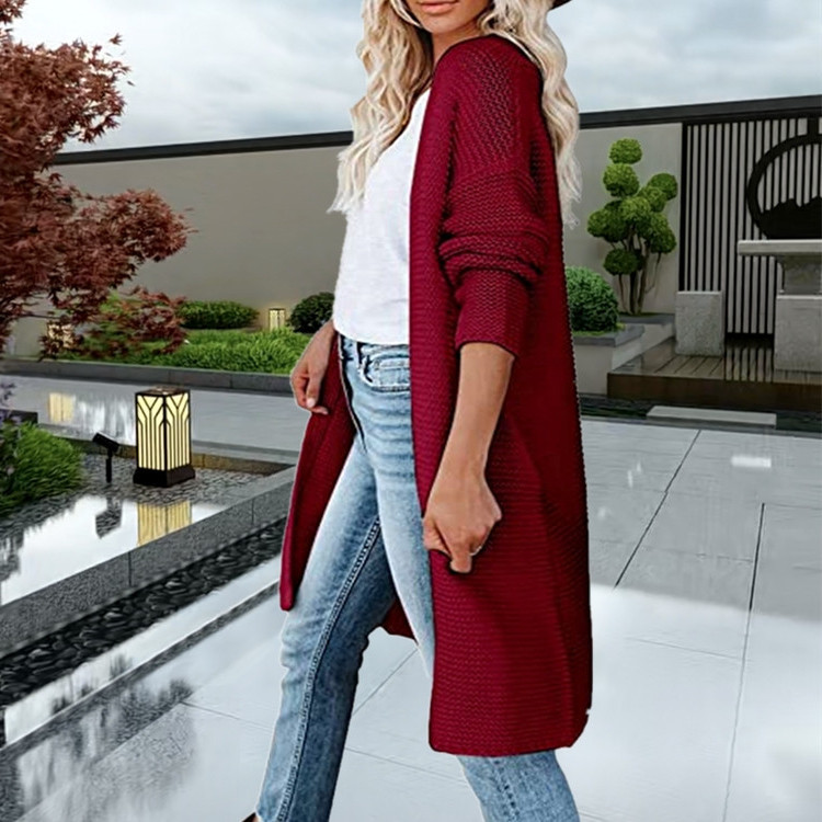 Damen-Strickjacke, lässiger einfarbiger Mantel, großer Pullovermantel_voghion.com