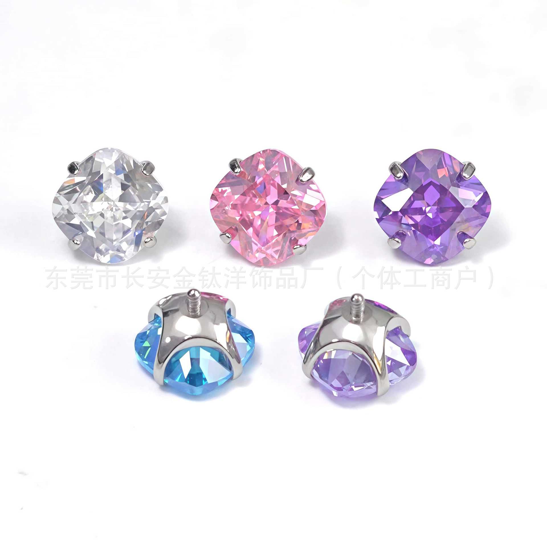 F136 Titanium Round Bottom Fat Square Zircon Inlaid 5A Zircon Lip Nose Ear Bone Nail G23 Titanium Alloy Piercing Jewelry detail image 7
