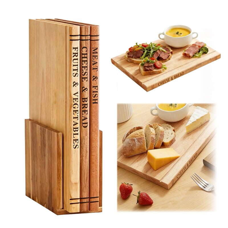 Cross-Border Wooden Book-Shaped Cutting Board, Solid Wood Cutting Board Three-Piece Set, Household Wooden Chopping Board, Solid Wood Book-Shaped Cutting Board