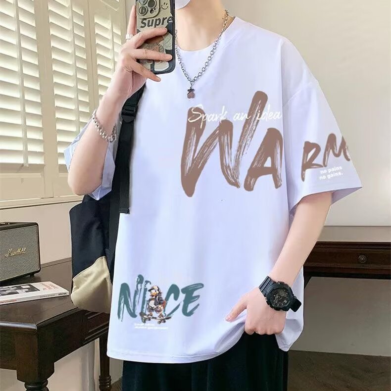Men's Summer Short-sleeved T-shirt Trendy Brand Hong Kong Style Stall Supply plus size Clothes Loose Trendy Couple Ins Men's Clothing