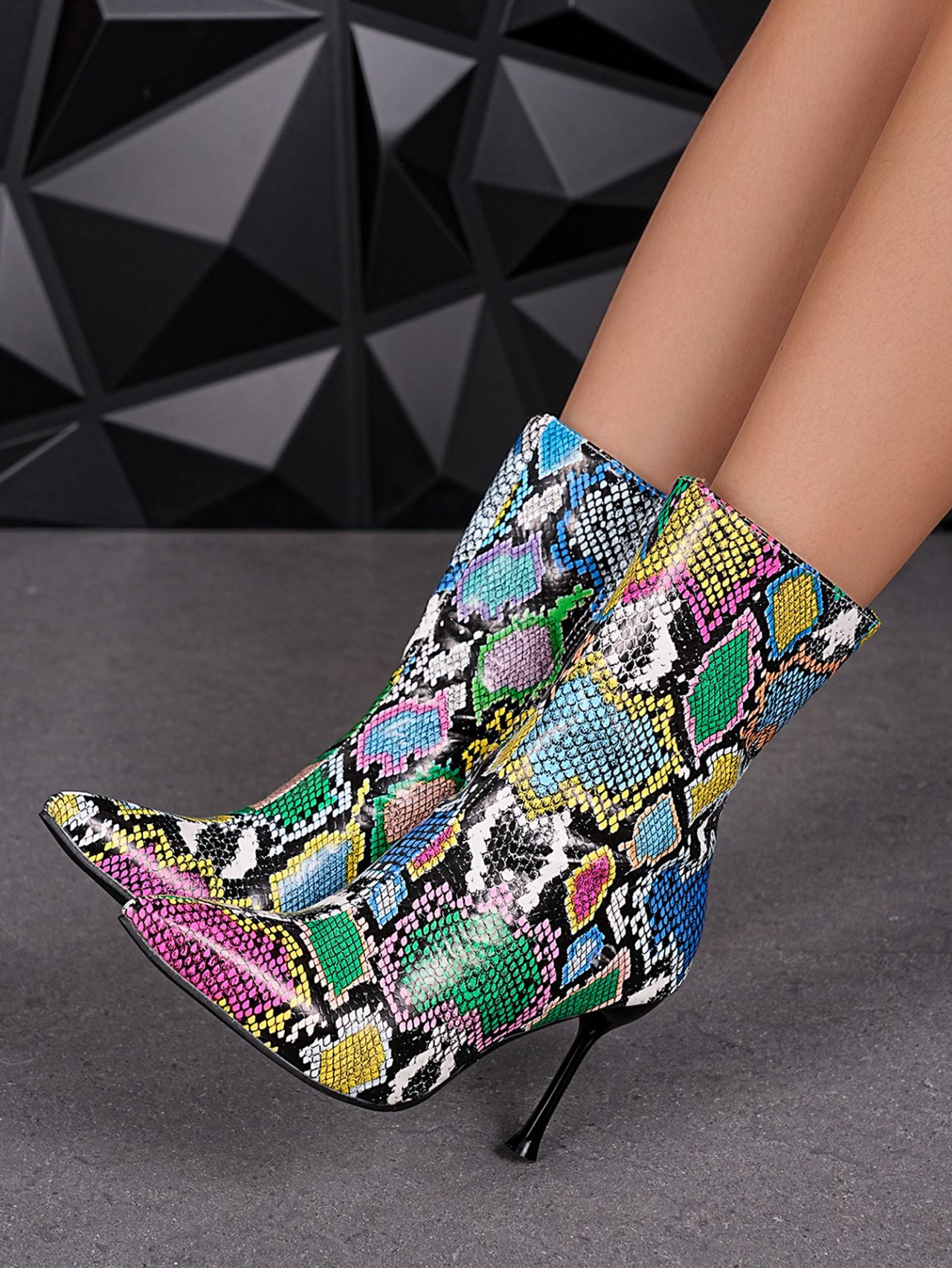 Women's Autumn Pointed Toe High Heel Fashion Boots Plus Size Stiletto Heel Cross Zipper Color Block Martin Boots_vogvips.com