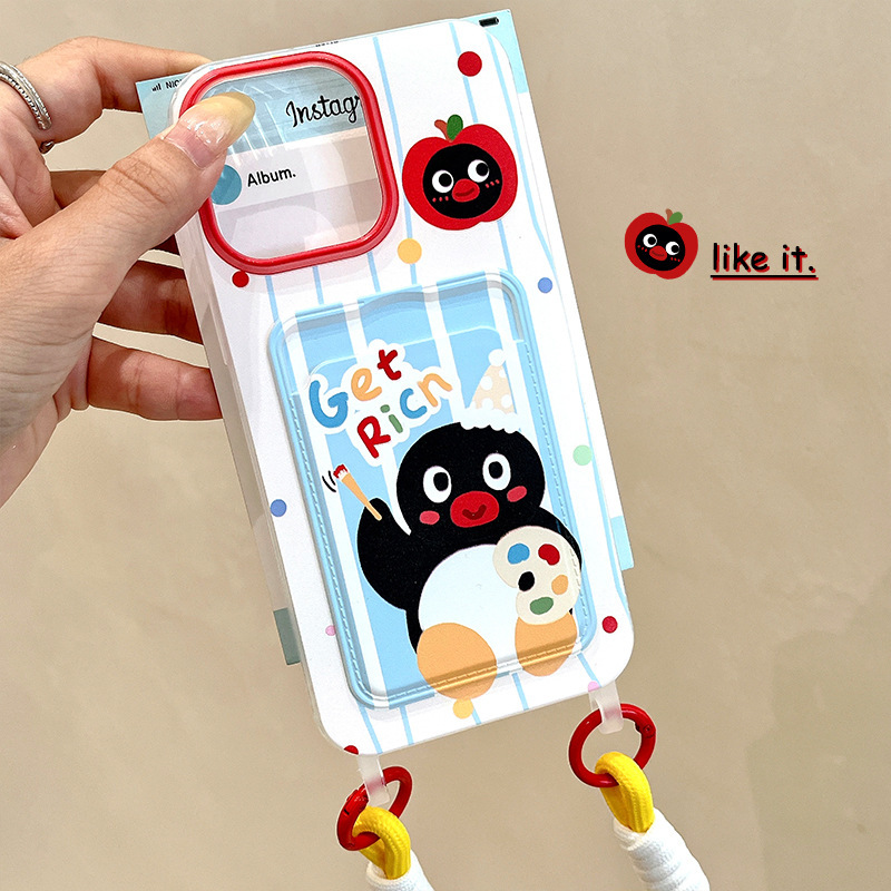 Cartoon Cute Penguin Mobile Phone Case Suitable for Apple 15Promax16 Card Holder 13 Hand Rope Iphone14 Protective Cover Cartoon Cute Penguin Mobile Phone Case Suitable for Apple 15Promax16 Card Holder 13 Hand Rope Iphone14 Protective Cover