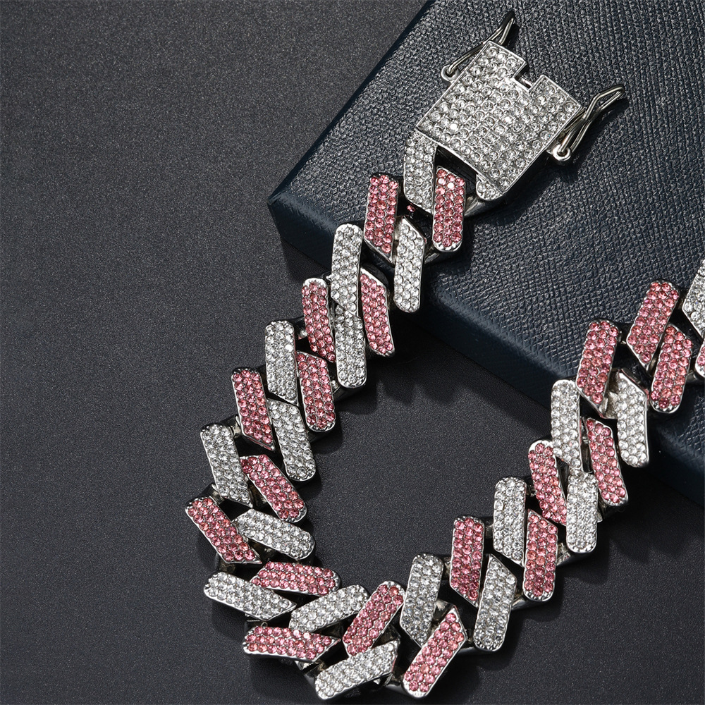 Unisex Gender Hip-Hop Rhombus Zinc Alloy Inlay Zircon Unisex Cuban Link Chain Curb Chain Bracelets Necklace