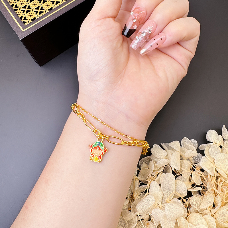 Nuevo oro de arena esmalte de color vietnamita pequeño dios de la fortuna monedas felicidad pulsera de calabaza mujer lujo ligero de alta calidad joyería fuente