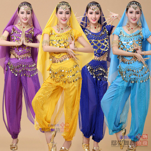 Indian dance performance clothing new ethnic dance belly dance performance clothing practice clothing highlight pants short-sleeved adult suit