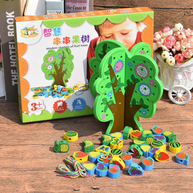 Venta caliente de madera magnética feliz huerto Manzano kindergarten fruta roscado cognitiva educación temprana juguetes educativos al por mayor