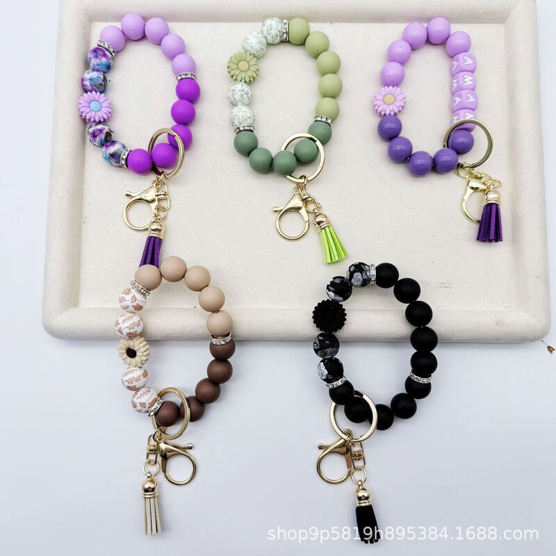 Silicone Beaded String Amazon Bestseller Cross-Border Daisy Tassel Ins Wrist Keychain Bag Pendant Phone Chain Silicone Beaded String Amazon Bestseller Cross-Border Daisy Tassel Ins Wrist Keychain Bag Pendant Phone Chain
