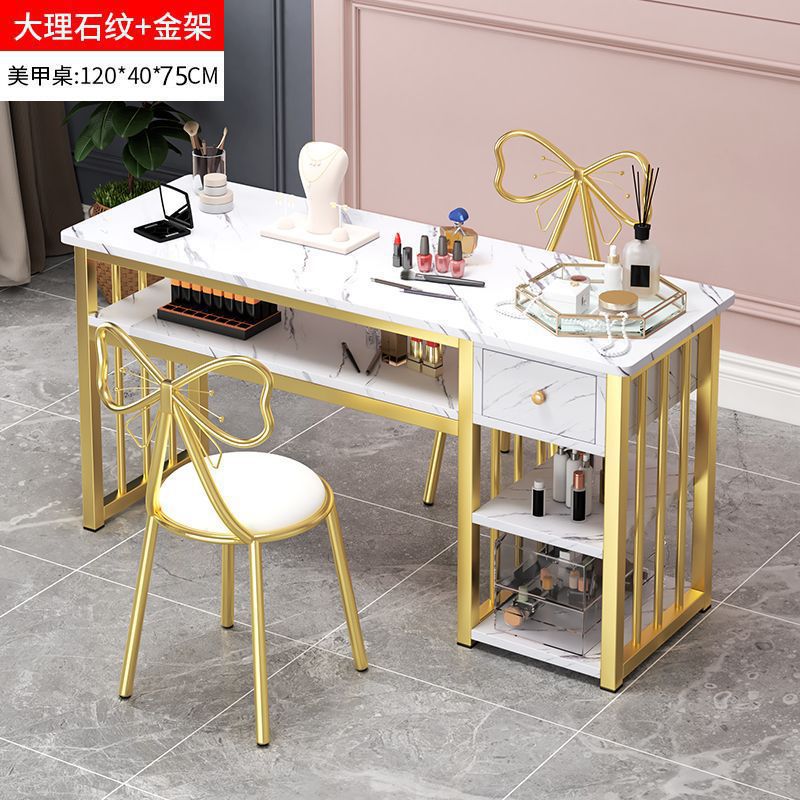 Eryouwei mármol red manicure ligera de lujo mesa japonesa simple mesa de manicure mesa y silla conjunto de imitación de doble
