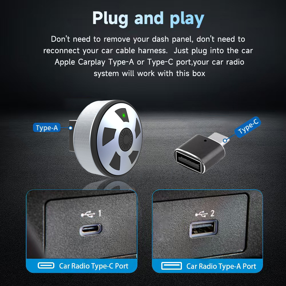 New Carplay Box with Wheel-Style Design, Wired to Wireless Android Auto Two-In-One Wireless Adapter