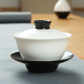 日式陶瓷功夫茶具套装陶瓷茶杯现代简约黑白家用三才盖碗创意茶道