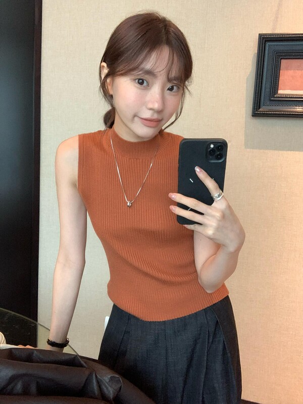 KITTIN 秋季韩系经典复古基础款百搭弹力半高领无袖针织衫女Y1727|undefined