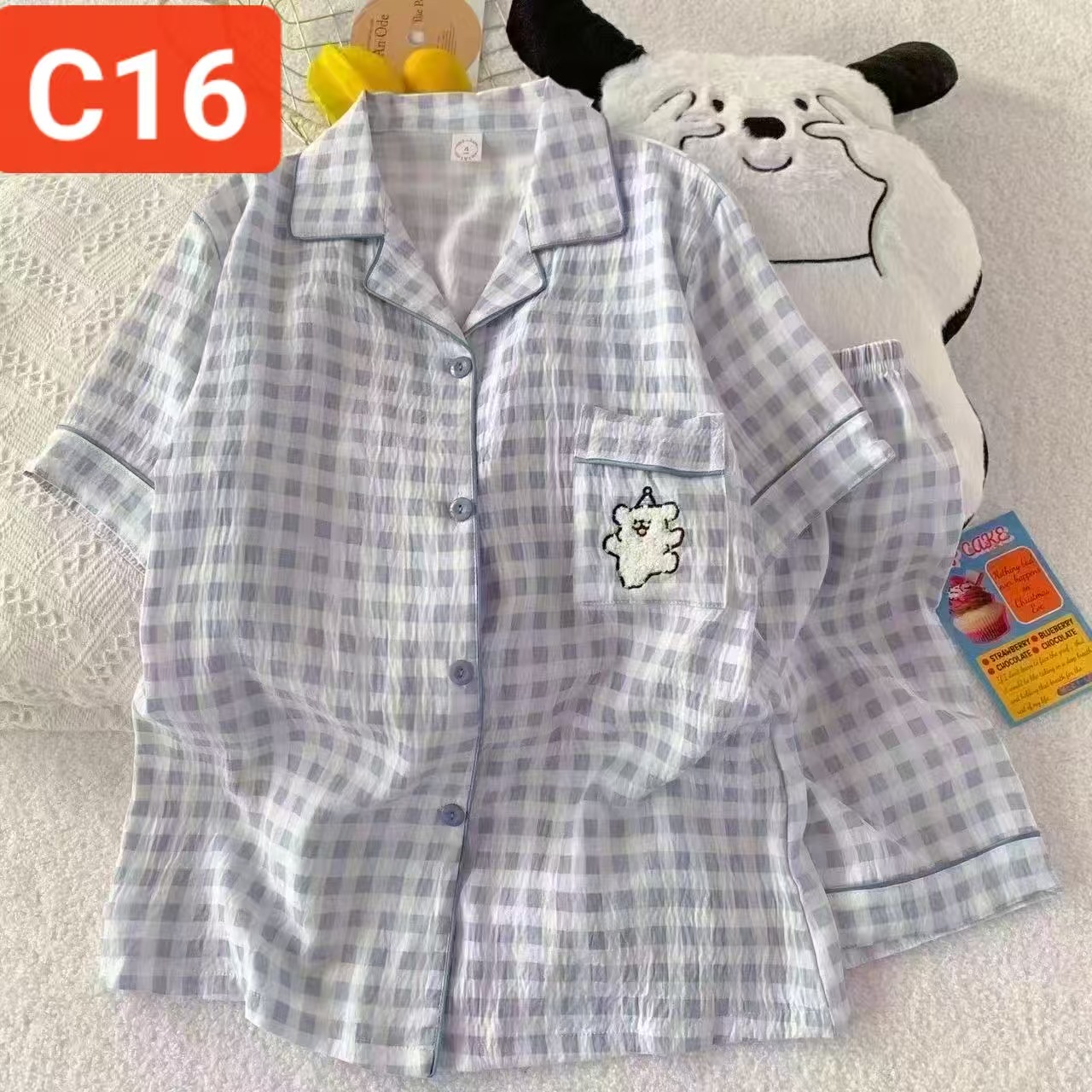 Al por mayor transfronterizo pantalones cortos de manga corta nubes pijamas de algodón de dibujos animados lindos cardigan con solapa primavera y otoño set de ropa para el hogar